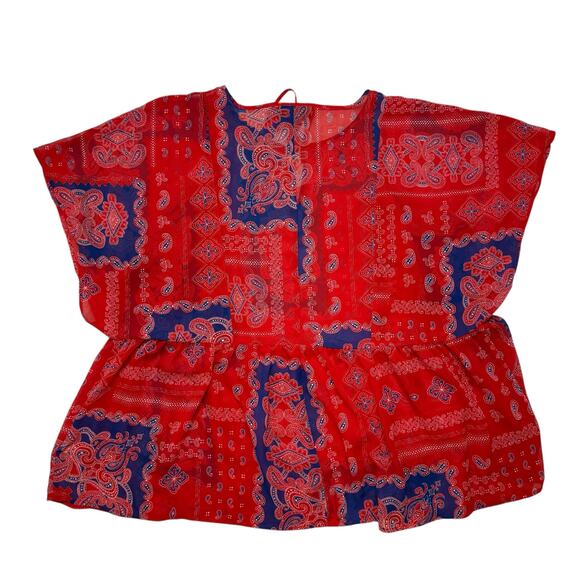 LANE BRYANT Handkerchief Print Sheer Blouse in Red White Blue Size 22/24 Womens - Picture 5 of 9